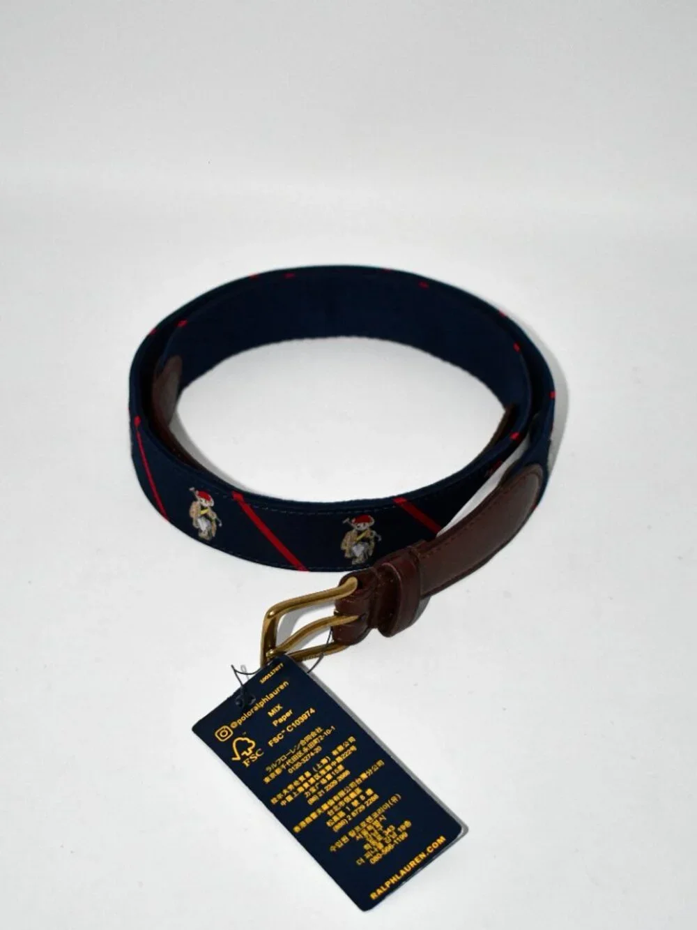 Polo Ralph Lauren Polo Bear Leather-Trim Belt in Navy Multi Size:36 #405P0787200